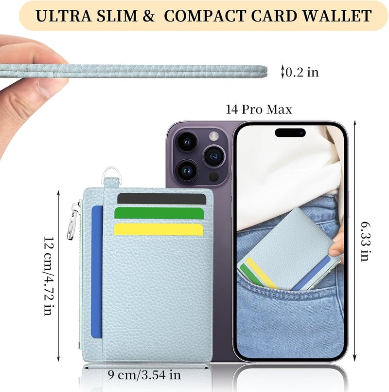 Hancynir Slim Wallet Women Credit Card Holder, Minimalist RFID Blocking Small Mini Card Wallets, Cute Front Pocket PU Leather Card Case, Thin Travel Zipper Coin Cash Ladies Female Wallet Gifts Blue - Image 2